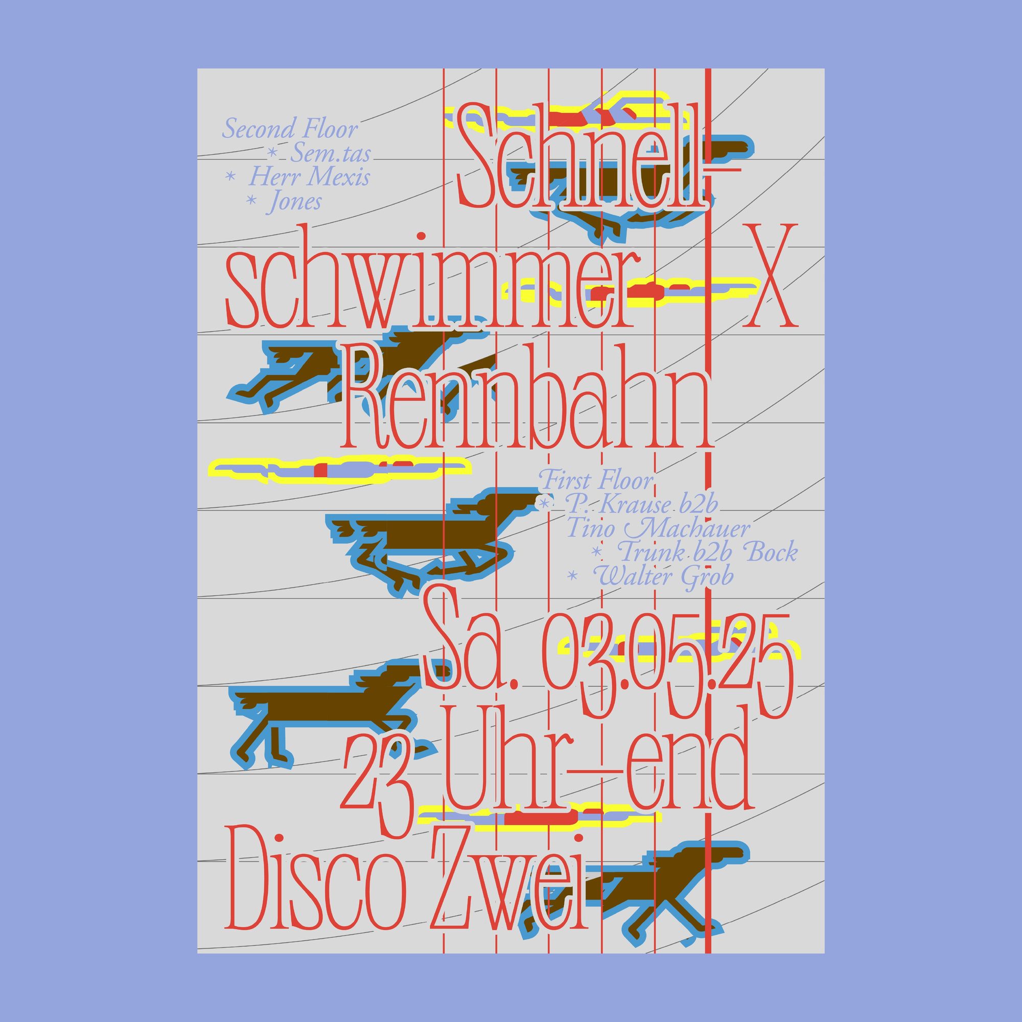Poster Rennbahn x Schnellschwimmer auf fliederfarbenem Grund
