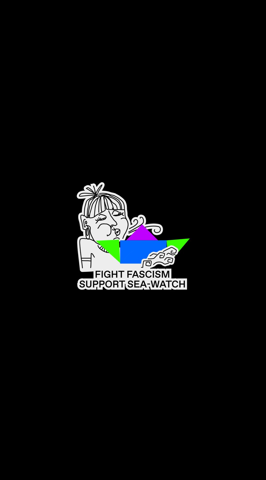 Sticker „Fight fascism support Sea-Watch“ mit Figur und Boot